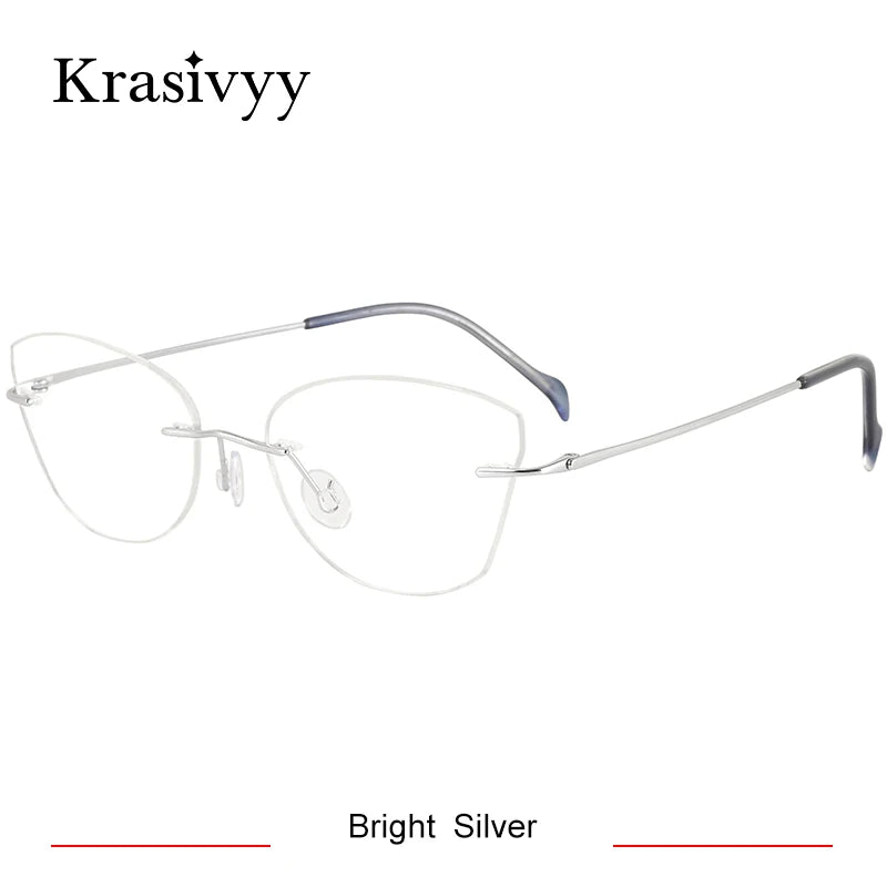 Krasivyy Women's Rimless Oval Cat Eye Titanium Eyeglasses 316086