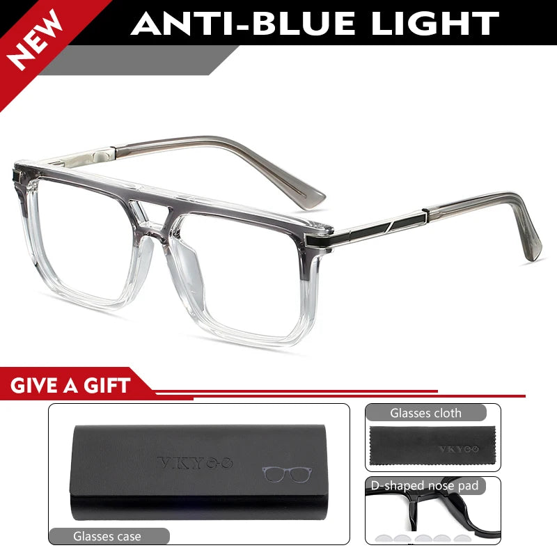 Vicky Men's Full Rim Square Double Bridge Tr 90 Alloy Reading Glasses 584003