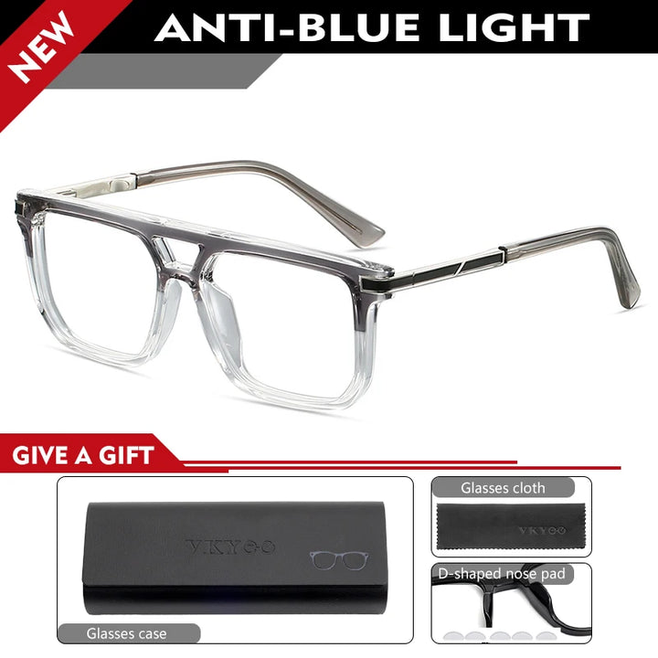 Vicky Men's Full Rim Square Double Bridge Tr 90 Alloy Reading Glasses 584003