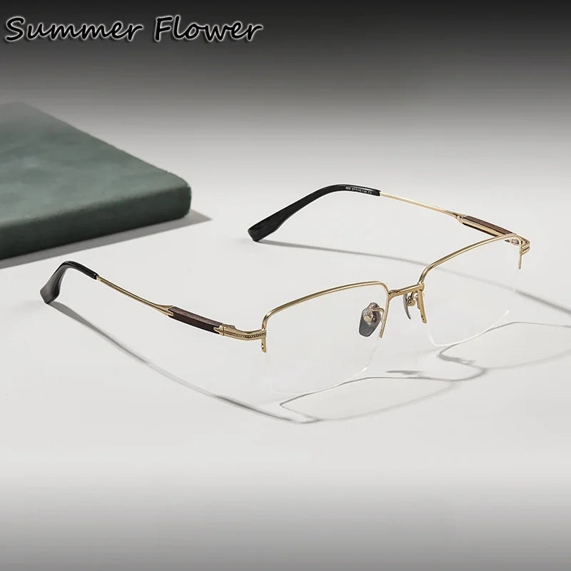 Summer Flower Men's Semi Rim Square Titanium Eyeglasses 611605