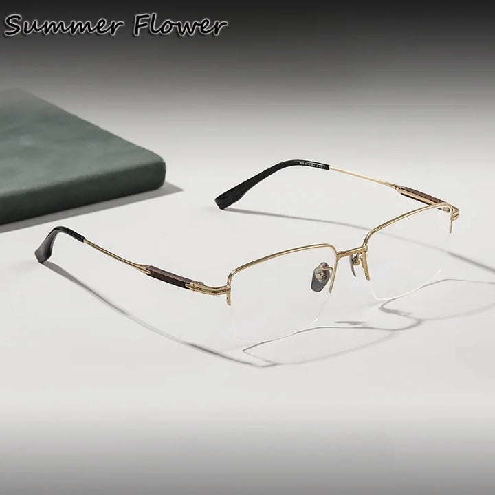 Summer Flower Men's Semi Rim Square Titanium Eyeglasses 611605