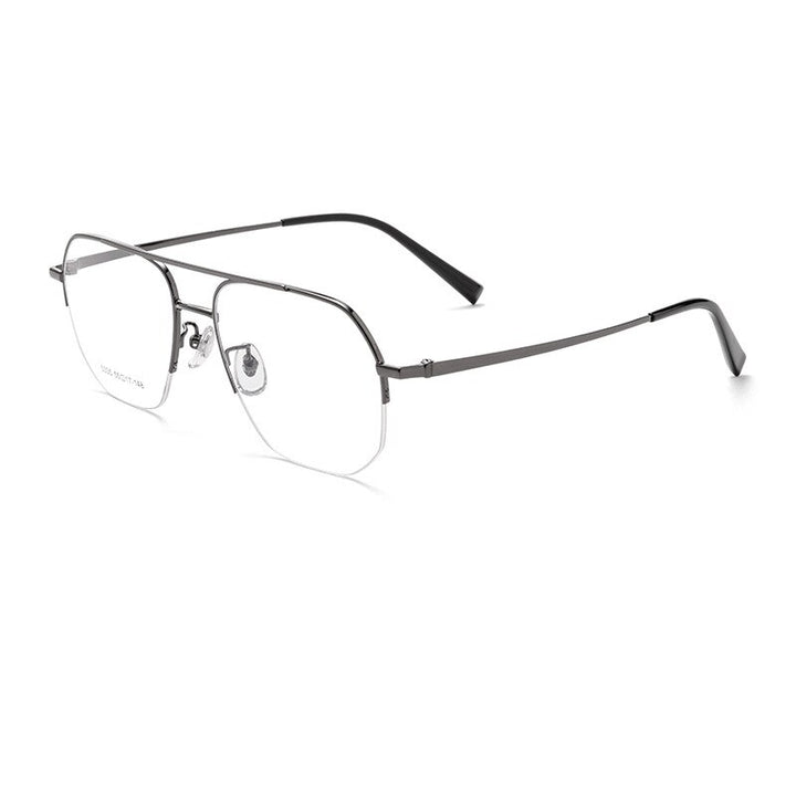 KatKani Men's Semi Rim Big Flat Top Round Alloy Eyeglasses 5335t Semi Rim KatKani Eyeglasses Gun  