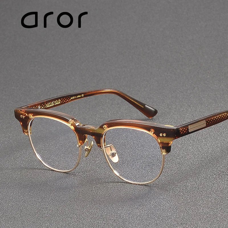 Aror Men's Full Rim Oval Thick Acetate Titanium Eyeglasses 14501 Full Rim Aror