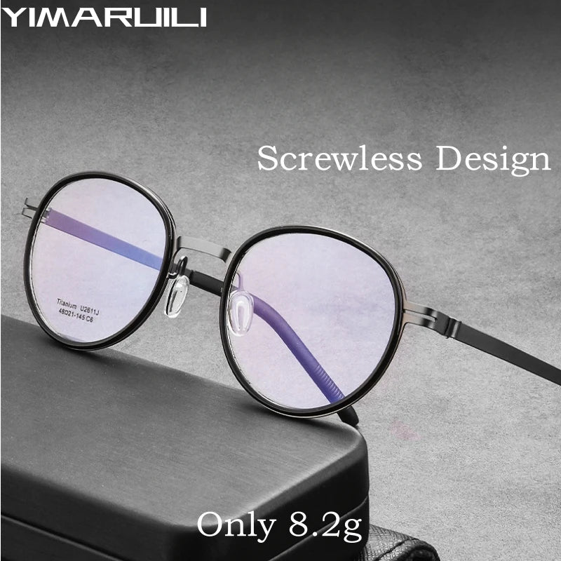 Yimaruili Women's Full Rim Round Screwless Titanium Eyeglasses 2611 Full Rim Yimaruili Eyeglasses