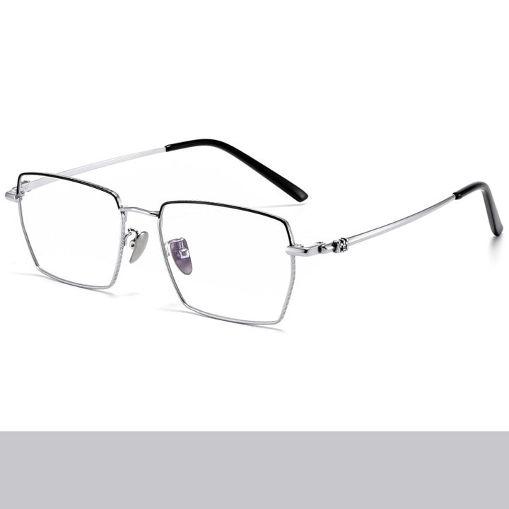 KatKani Men's Full Rim Square Titanium Eyeglasses 552 Full Rim KatKani Eyeglasses Black Silver  