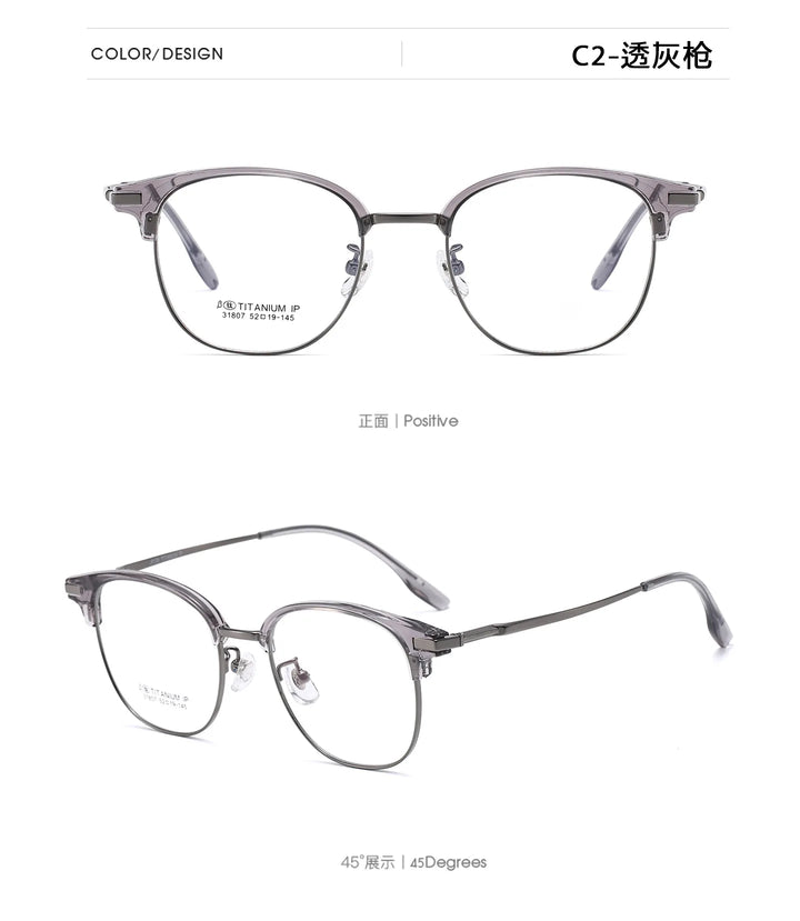 Bclear Unisex Full Rim Browline Titanium Eyeglasses SM-31807
