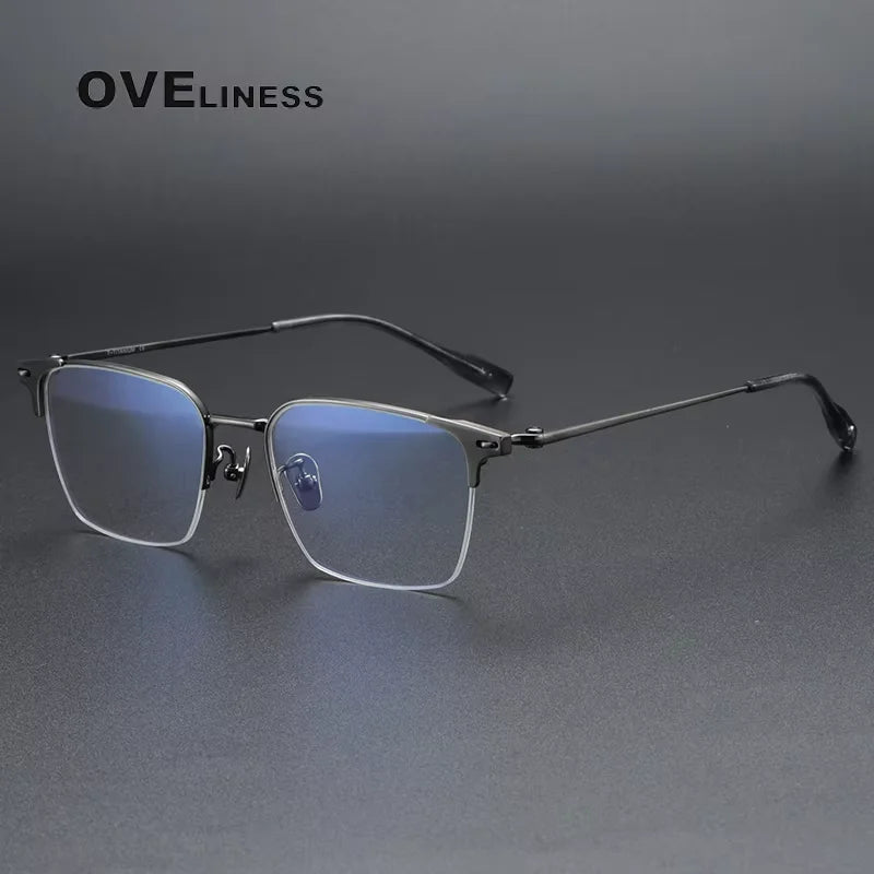 Oveliness Women's Semi Rim Polygon Square Titanium Eyeglasses 81005 Semi Rim Oveliness gun