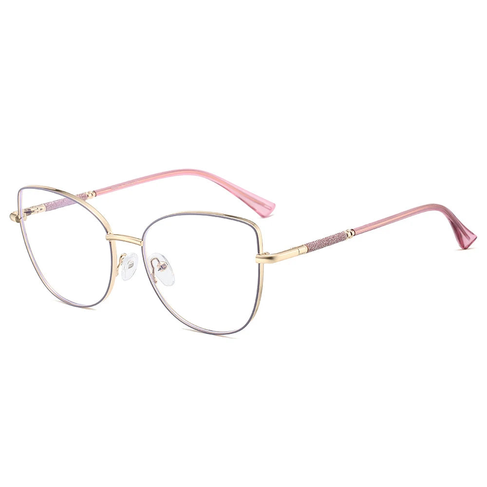 KatKani Women's Full Rim Square Cat Eye Alloy Eyeglasses 26073 Full Rim KatKani Eyeglasses Purple  Gold  