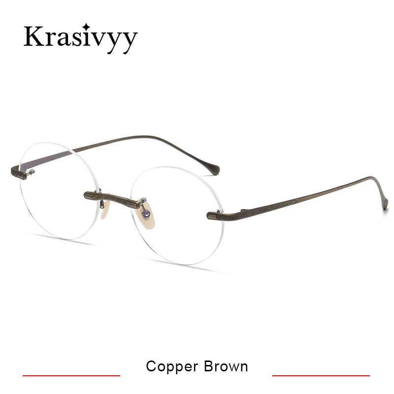 Krasivyy Men's Rimless Round Titanium Eyeglasses K5933 Rimless Krasivyy Copper Brown  