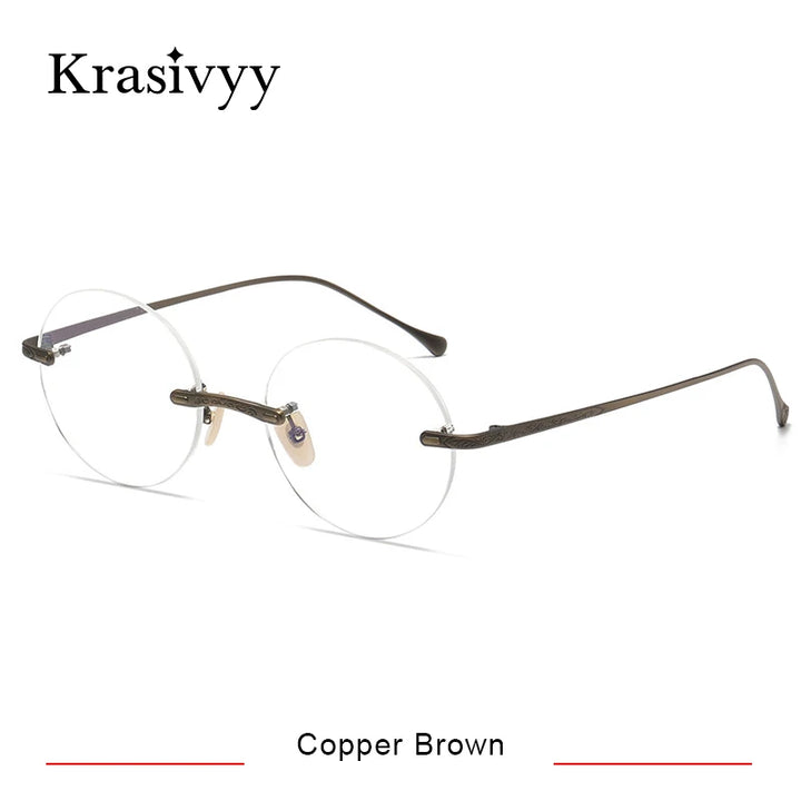 Krasivyy Men's Rimless Round Titanium Eyeglasses K5933 Rimless Krasivyy Copper Brown  