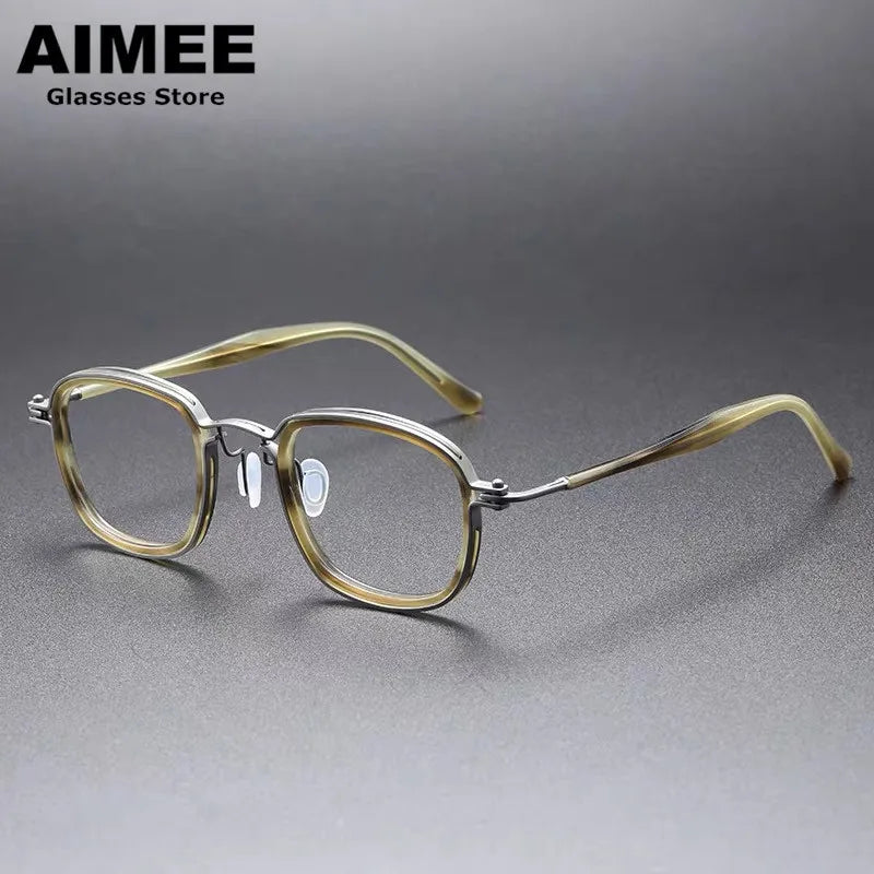 Aimee Men's Full Rim Square Titanium Acetate Eyeglasses 5863 Full Rim Aimee   