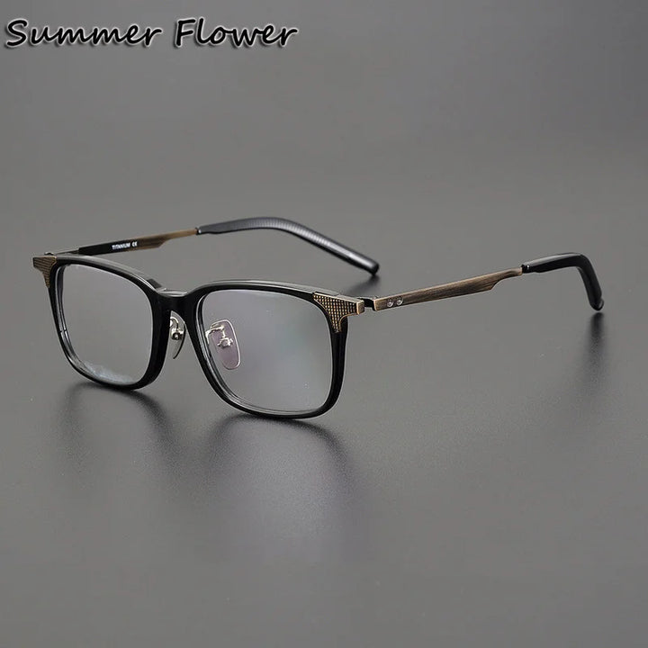 Summer Flower Men's Full Rim Square Acetate Titanium Eyeglasses 900551