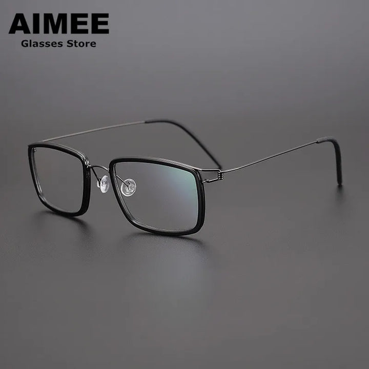 Aimee Unisex Full Rim Square Screwless Titanium Acetate Eyeglasses 1375 Full Rim Aimee Black Gray  