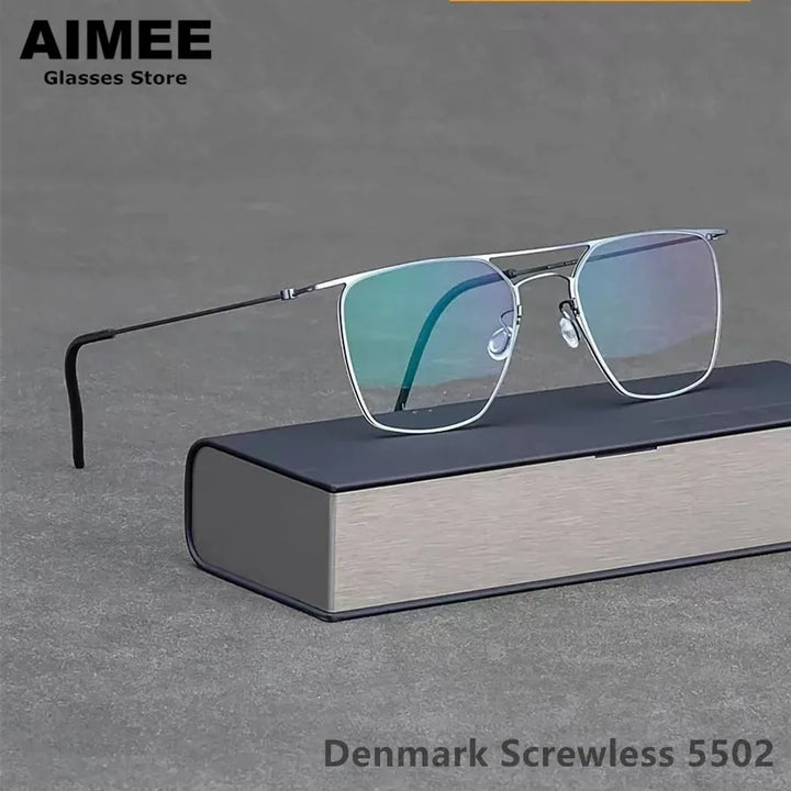 Aimee Unisex Full Rim Square Double Bridge Titanium Eyeglasses 5502 Full Rim Aimee   