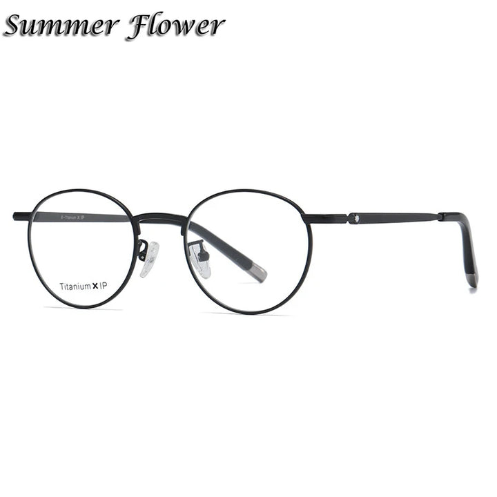 Summer Flower Women's Full Rim Oval Round Titanium Eyeglasses 842905 Full Rim Summer Flower Black