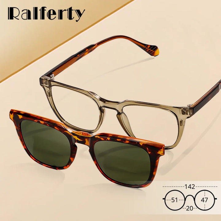 Ralferty Unisex Full Rim Square Acetate Tr 90 Eyeglasses Clip On Sunglasses 534209