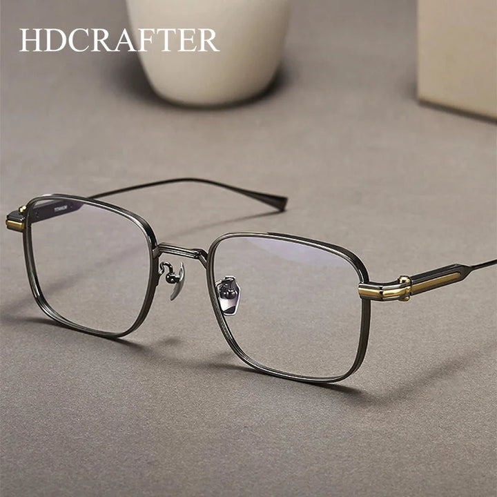 Hdcrafter Men's Full Rim Square Polygon Titanium Eyeglasses 809841