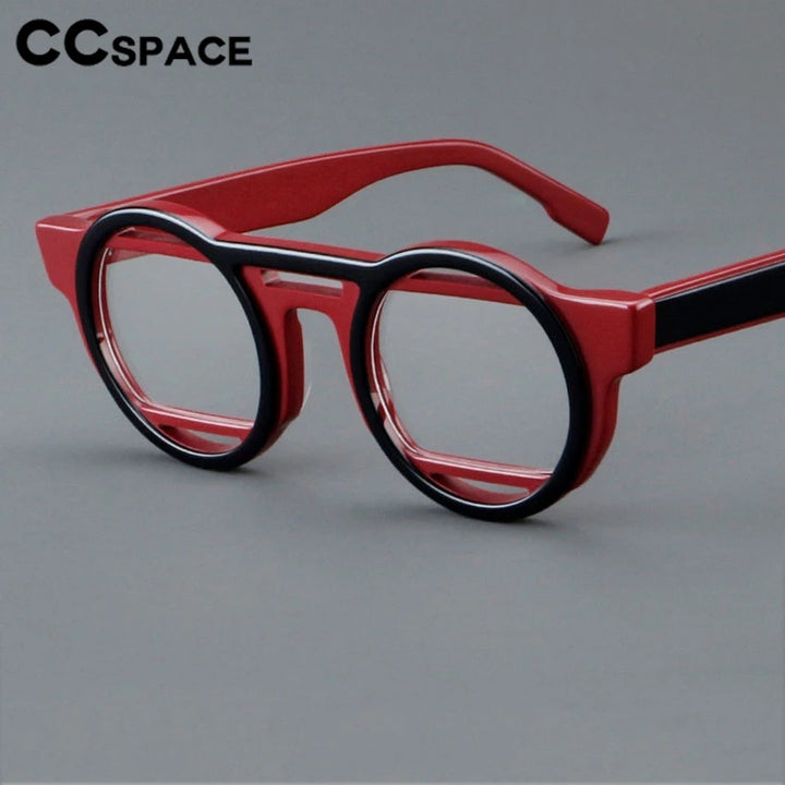 CCspace Unisex Full Rim Round Acetate Double Bridge Eyeglasses 301737 Full Rim CCspace   