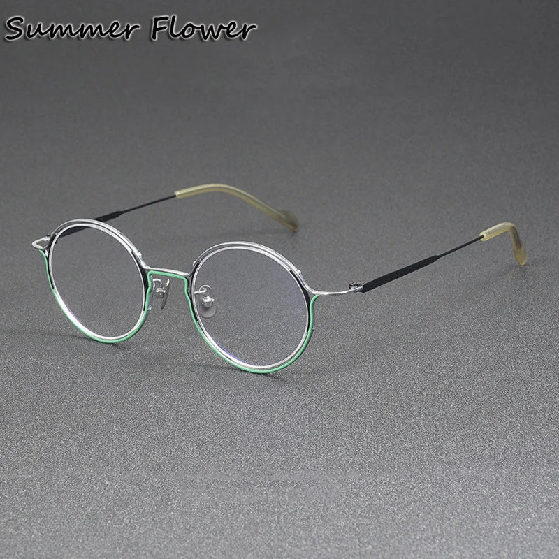 Summer Flower Unisex Full Rim Round Acetate Titanium Eyeglasses 24002 Full Rim Summer Flower