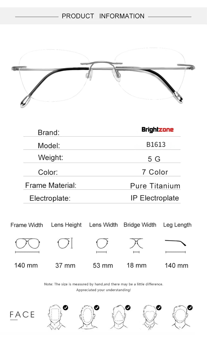 Brightzone Unisex Rimless Polygon Square Titanium Eyeglasses 71613 Rimless Brightzone