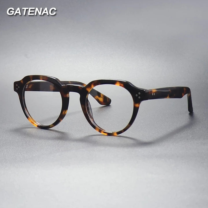 Gatenac Unisex Full Rim Flat Top Round Acetate Eyeglasses Gxyj1499 Full Rim Gatenac   