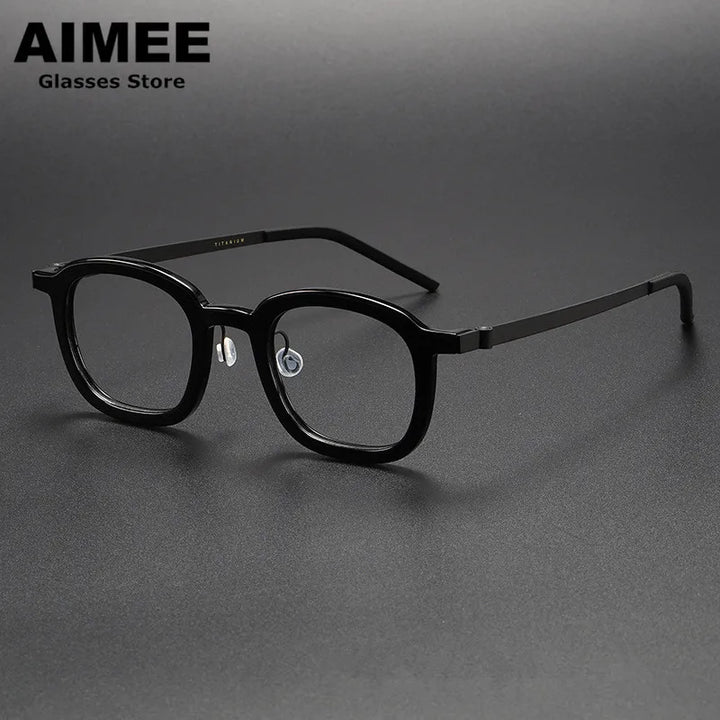 Aimee Unisex Full Rim Square  Screwless Titanium Acetate Eyeglasses 1050 Full Rim Aimee Black  