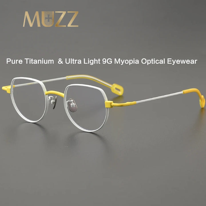 Muzz Unisex Full Rim Flat Top Round Titanium Eyeglasses M005 Full Rim Muzz   