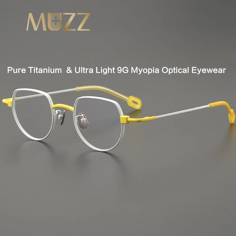 Muzz Unisex Full Rim Flat Top Round Titanium Eyeglasses M005 Full Rim Muzz   