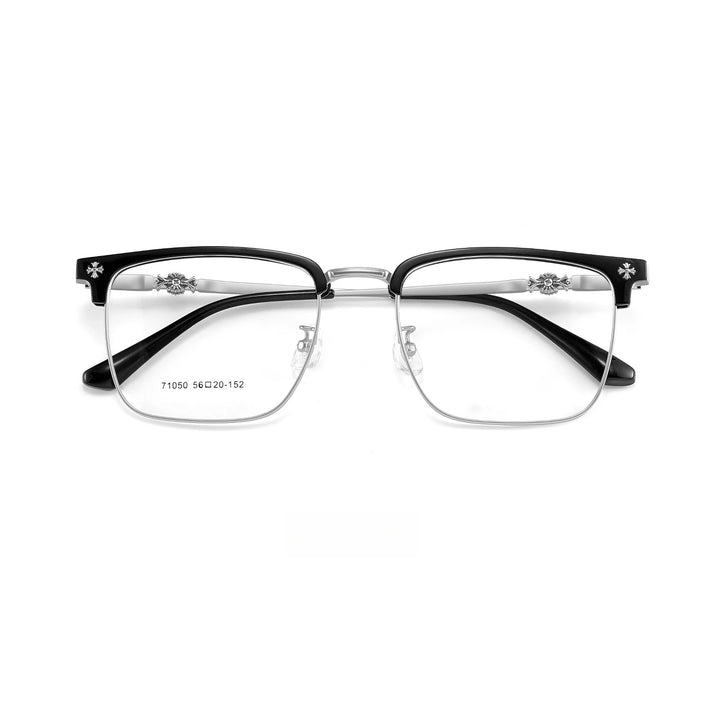 Yimaruili Unisex Full RIm Square Alloy Acetate Eyeglasses 71050 Full Rim Yimaruili Eyeglasses Black Gun C2