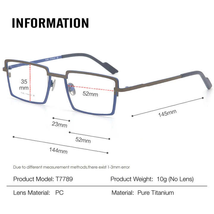 Muzz T7789 men's square IP titanium prescription eyeglasses — view 2