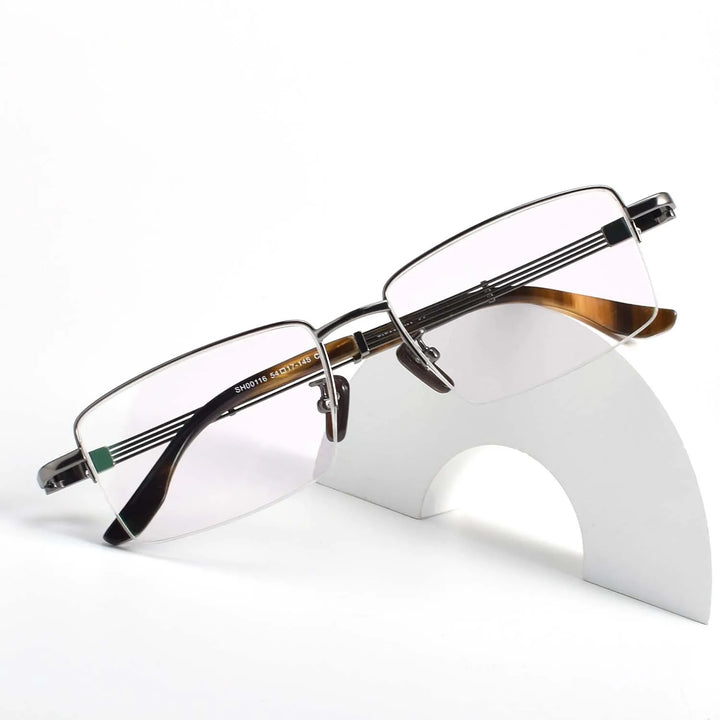 Black Mask Unisex Semi Rim Square Titanium Eyeglasses 80116 Semi Rim Black Mask   