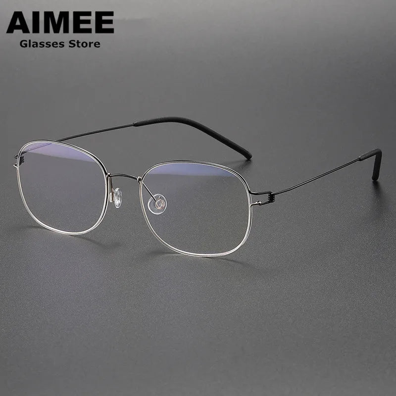 Aimee Unisex Full Rim Oval Square Screwless Titanium Eyeglasses 4919 Full Rim Aimee Black-Golden  