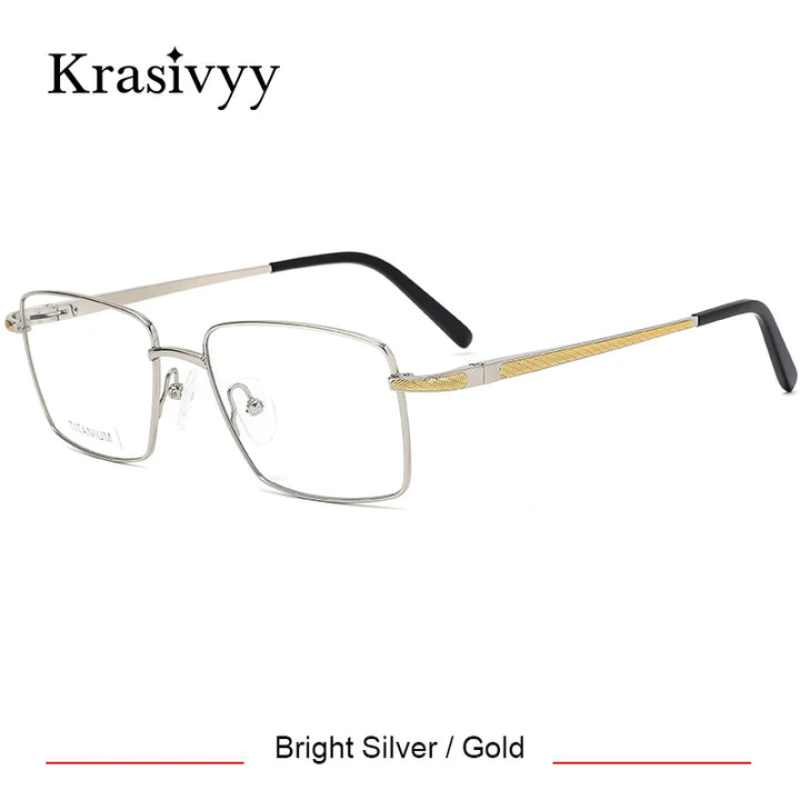 Krasivyy Unisex Full Rim Big Square Titanium Eyeglasses 250021 Full Rim Krasivyy Bright Silver Gold