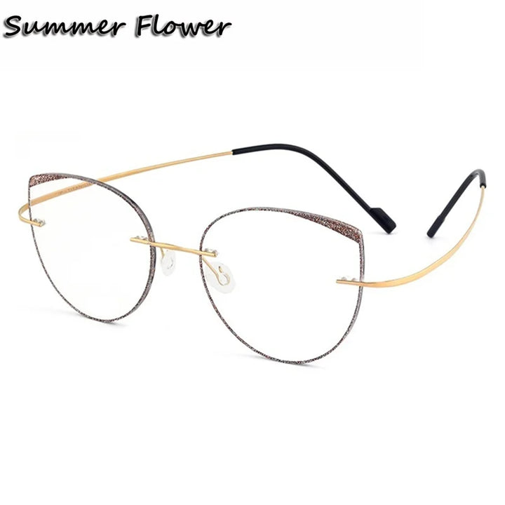 Summer Flower Women's Rimless Round Cat Eye Titanium Eyeglasses 696074