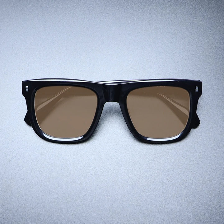 Gatenac Unisex Full Rim Big Square Acetate Polarized Sunglasses M007 Sunglasses Gatenac Black Brown  