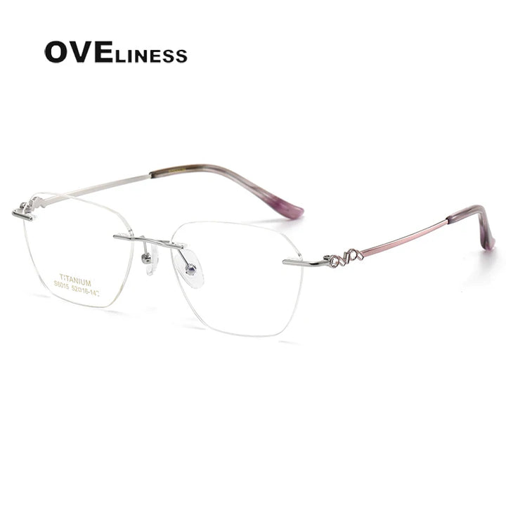 Oveliness Women's Rimless Flat Top Oval Titanium Eyeglasses 6015 Rimless Oveliness silver pink  