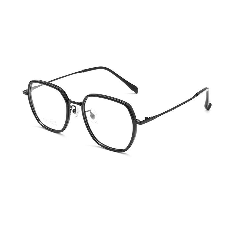 Yimaruili Unisex Full Rim Polygonal TR 90 Titanium Eyeglasses H2230h Full Rim Yimaruili Eyeglasses Brihgt Black  