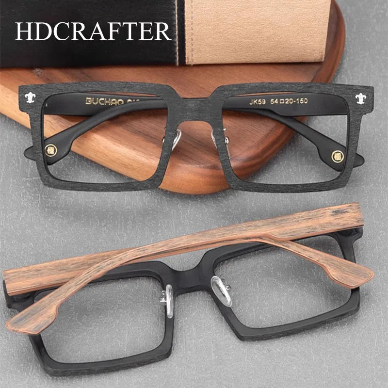 Hdcrafter Unisex Full Rim Big Square Wood Eyeglasses 10959 Full Rim Hdcrafter Eyeglasses   