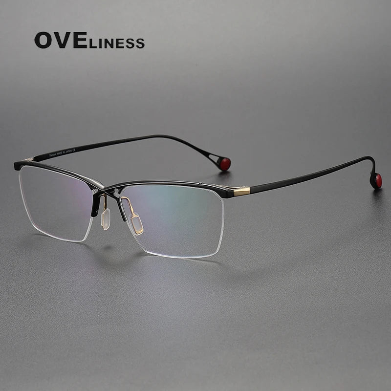 Oveliness Unisex Semi Rim Square Titanium Eyeglasses 9222 Semi Rim Oveliness black gold  