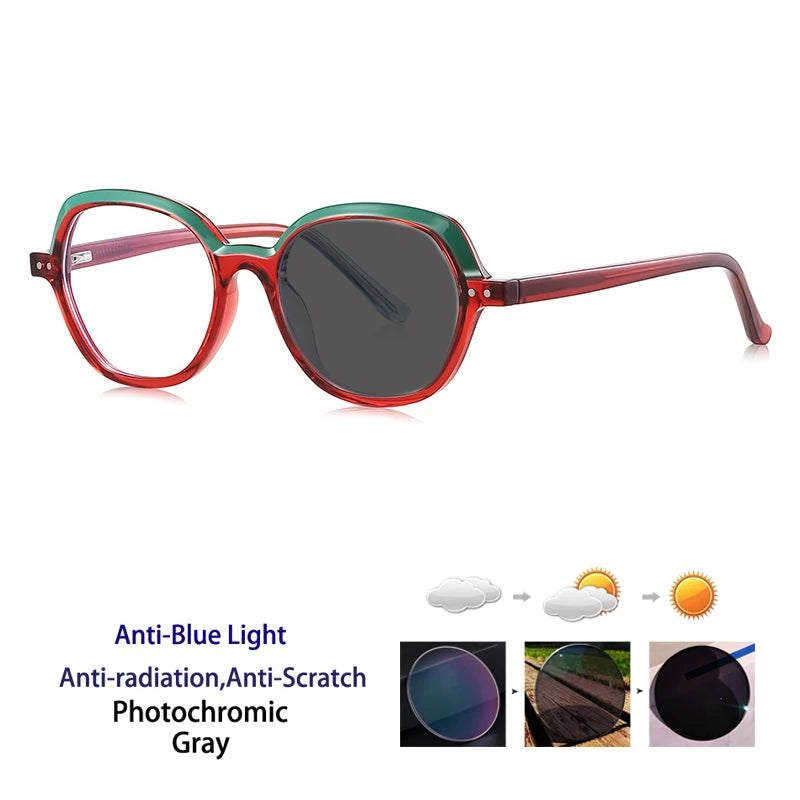 Kocolior Women's Full Rim Oval Tr 90 Alloy Photochromic Reading Glasses 242051