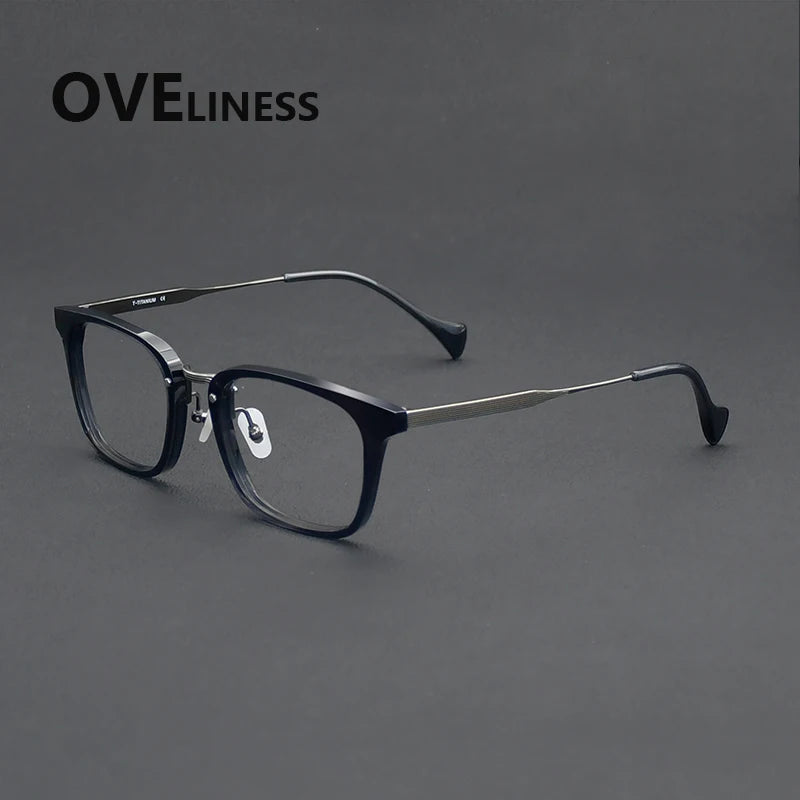 Oveliness Unisex Full Rim Big Square Acetate Titanium Eyeglasses 926016