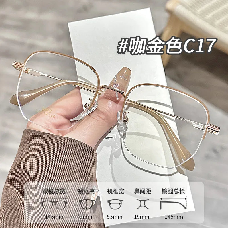 Zirosat Unisex Semi Rim Polygon Square Titanium Eyeglasses 96242