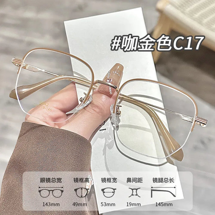 Zirosat Unisex Semi Rim Polygon Square Titanium Eyeglasses 96242