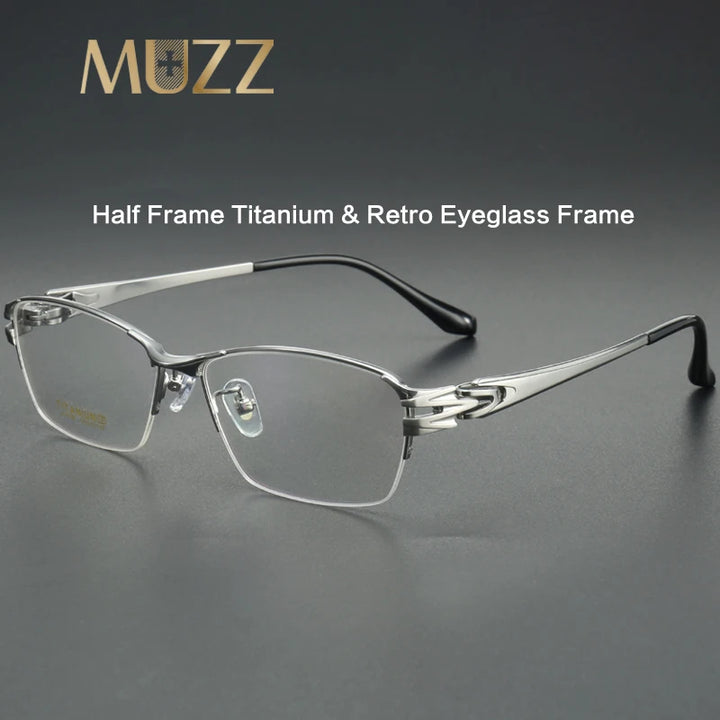 Muzz Men's Semi Rim Polygon Square Titanium Acetate Eyeglasses 76197 Semi Rim Muzz