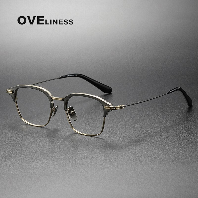 Oveliness Unisex Full Rim Square Titanium Eyeglasses Dxt142 Full Rim Oveliness gun gold  