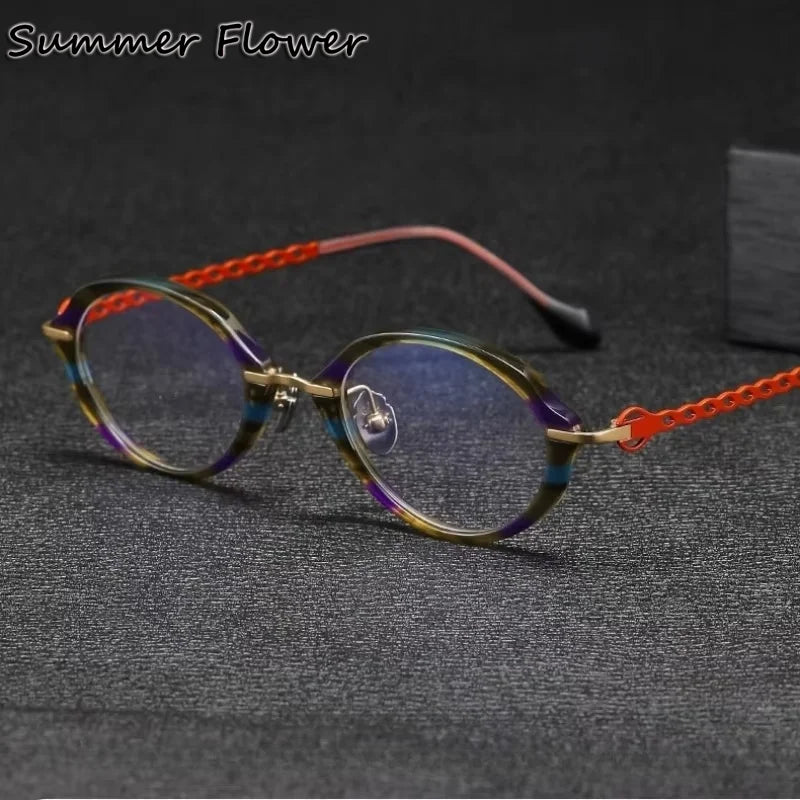 Summer Flower Unisex Full Rim Oval Acetate Titanium Eyeglasses 66073
