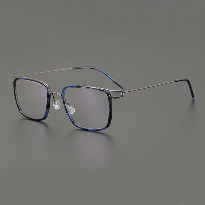 Black Mask Unisex Full Rim Square Screwless Titanium Eyeglasses 6062 Full Rim Black Mask Blue-Gray  