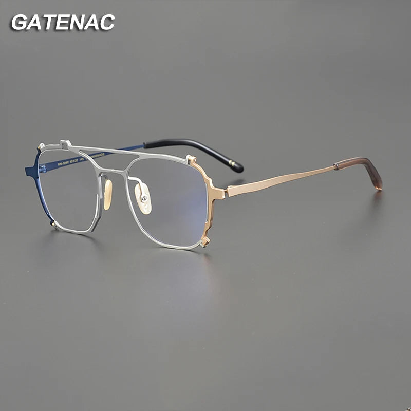 Gatenac Unisex Full Rim Square Double Bridge Titanium Eyeglasses 1215 Full Rim Gatenac   