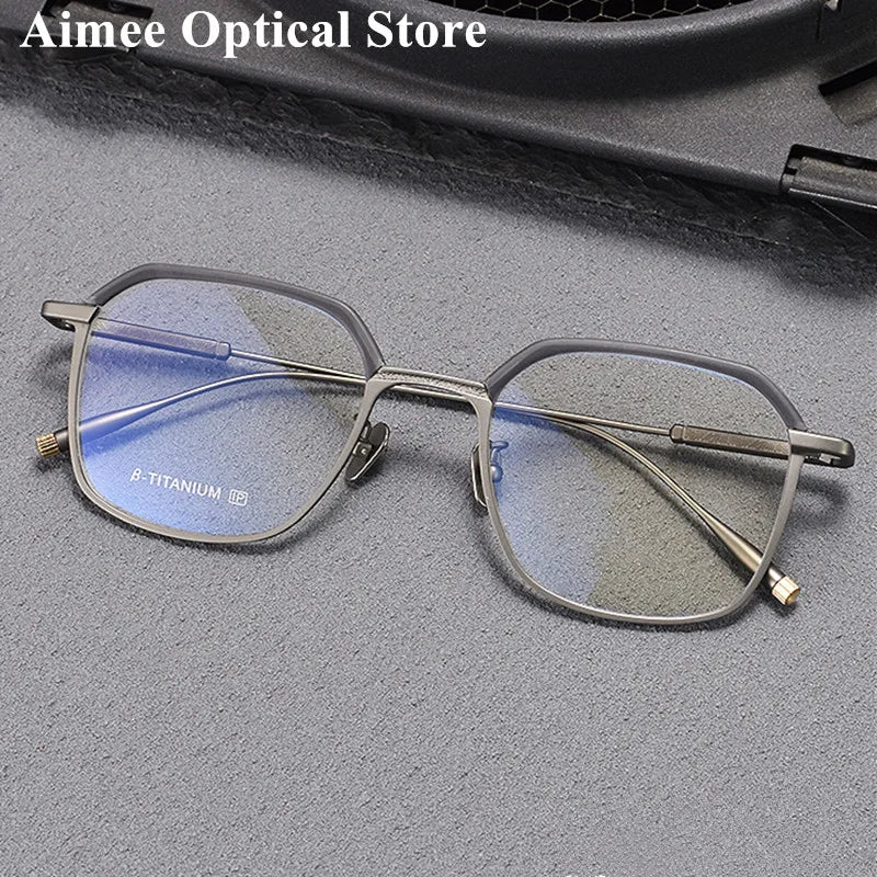 Aimee Unisex Full Rim Flat Top Polygon Titanium Acetate Eyeglasses 1057 Full Rim Aimee   