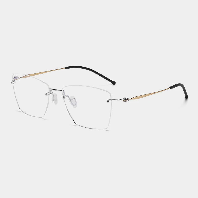 Hdcrafter Unisex Rimless Polygon Square Titanium Eyeglasses 5938 Rimless Hdcrafter Eyeglasses Silver-Gold  